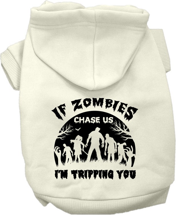 If Zombies Chase Us Screen Print Dog Hoodie Cream Size MD